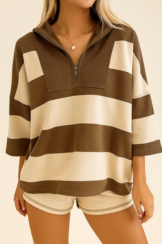 Brown Striped Zip Sweatshirt RTS