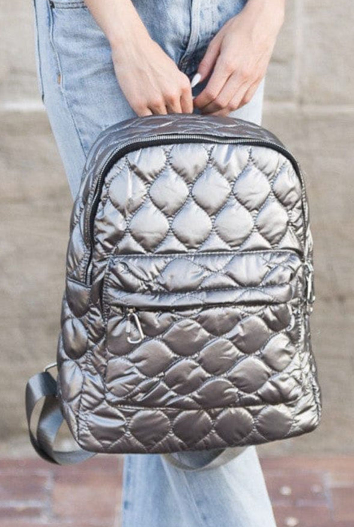 Black or Silver Quilted Bookbag RTS