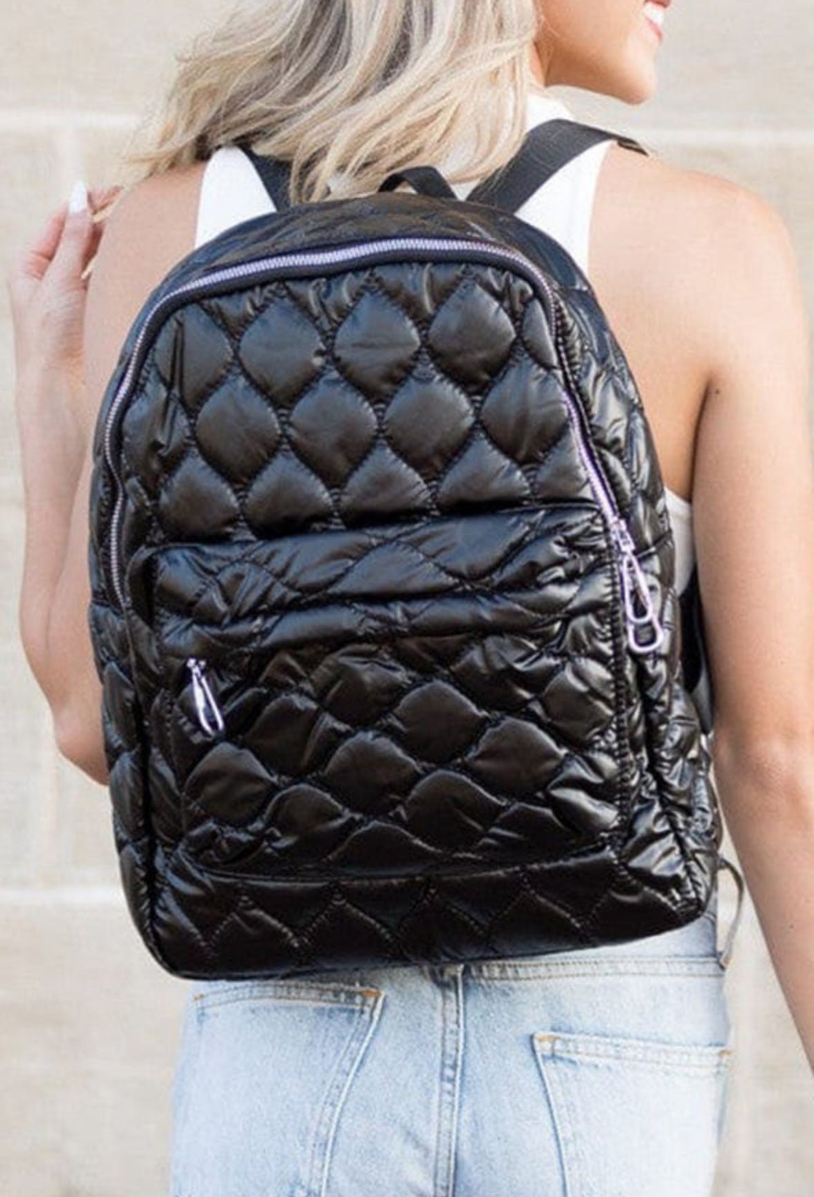 Black or Silver Quilted Bookbag RTS