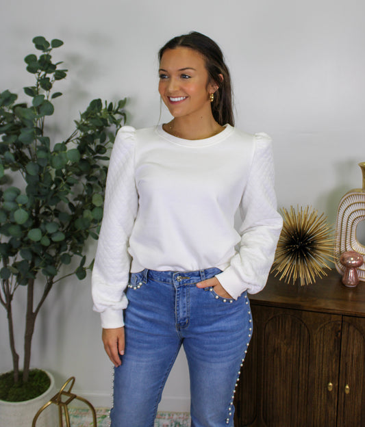 White Puff Sleeve Sweatshirt RTS