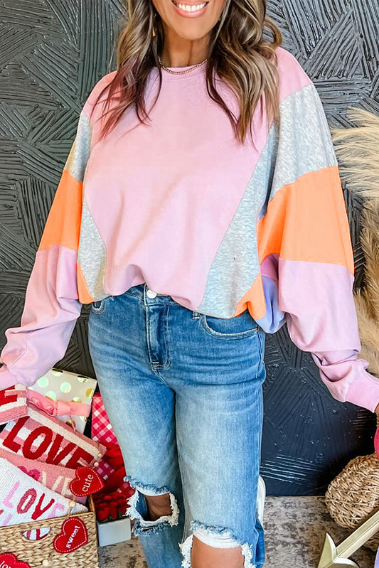Pink Colorblock Loose Sweatshirt RTS